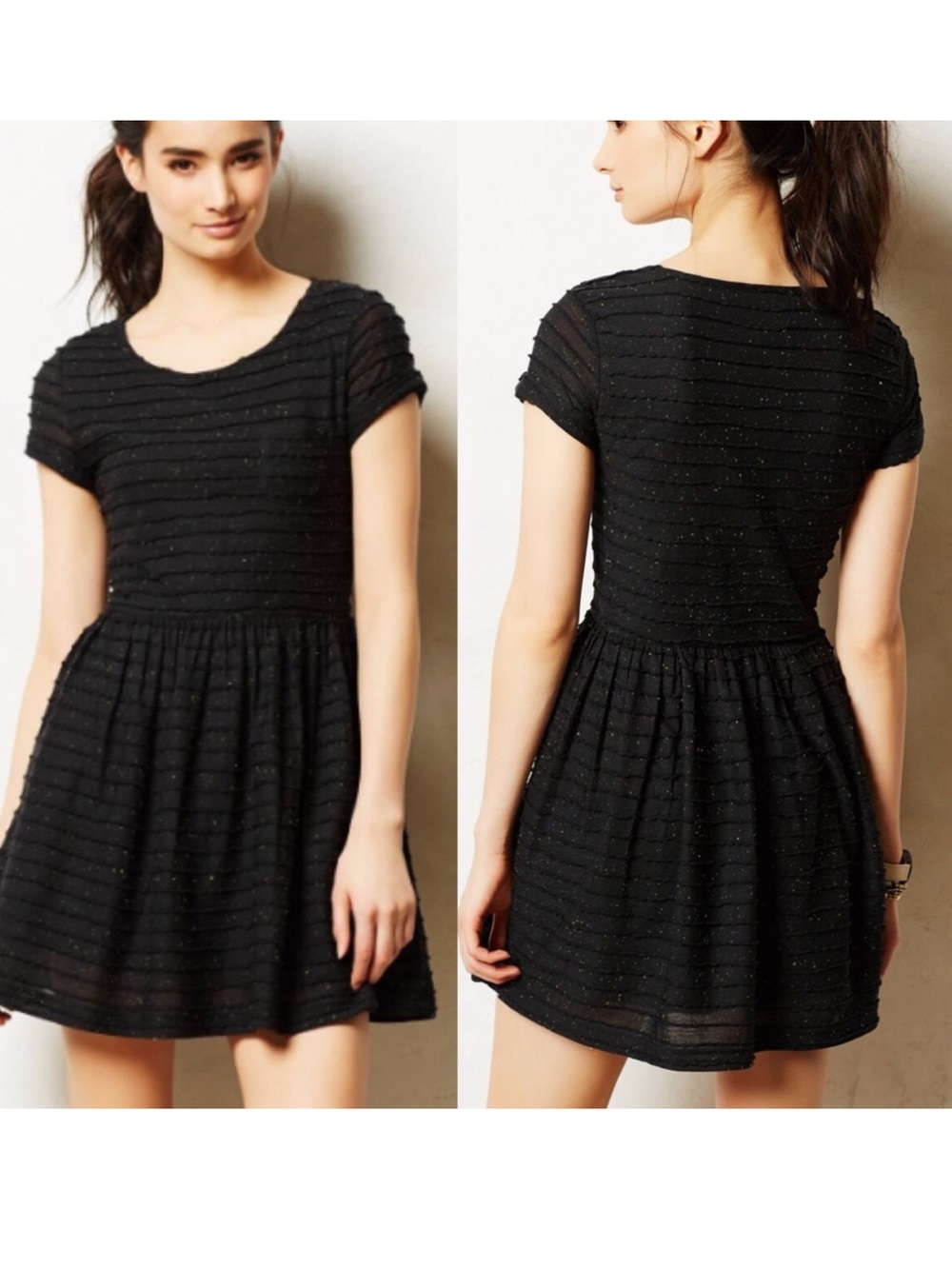 Anthropologie Yuni Black Short Sleeve Scoop Neck Mini Dress L